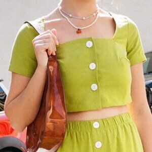 Lisa Says Gah - Rita Linen Crop Top - Lime Green - S